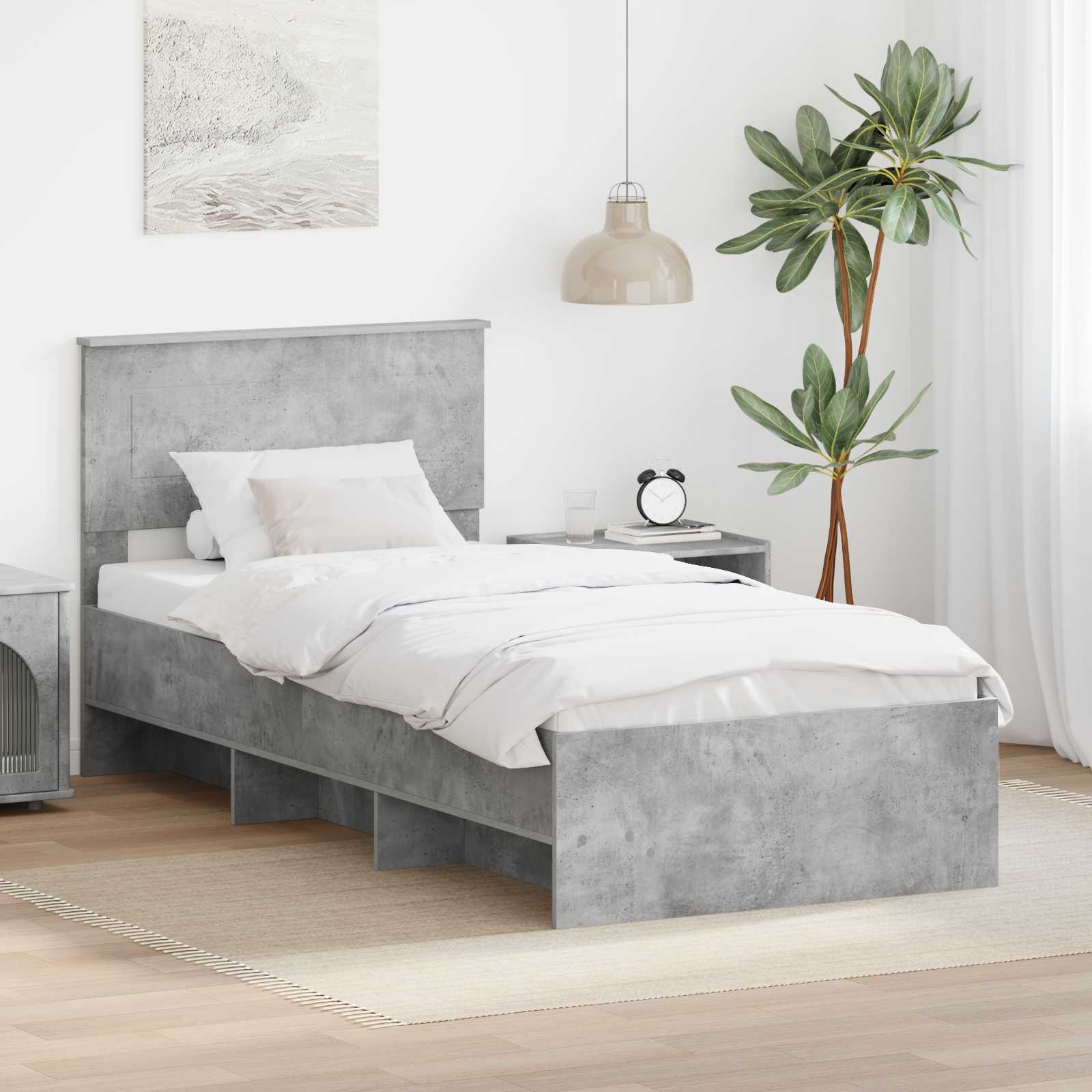 Sengestel med hovedgærde Beton Grå 120 x 123 cm Konstrueret træ