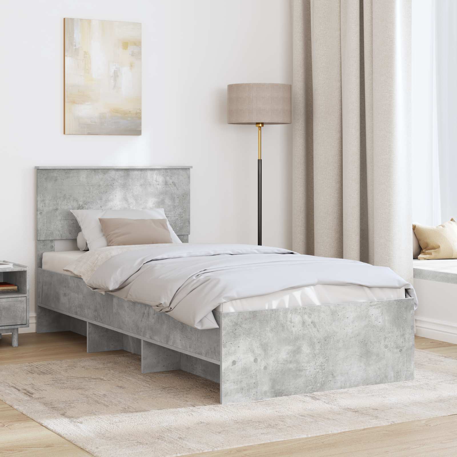 Sengestel med hovedgærde Beton Grå 120 x 123 cm Konstrueret træ