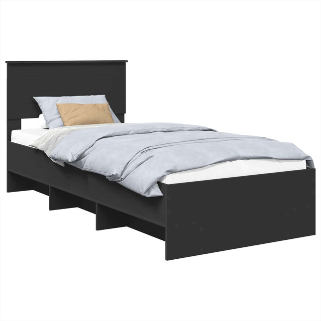 Sengestel med hovedgærde Sort 90 x 200 cm Konstrueret træ