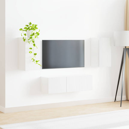 Tv vægskab sæt 4 stk. Høj gloss hvid Konstrueret træ
