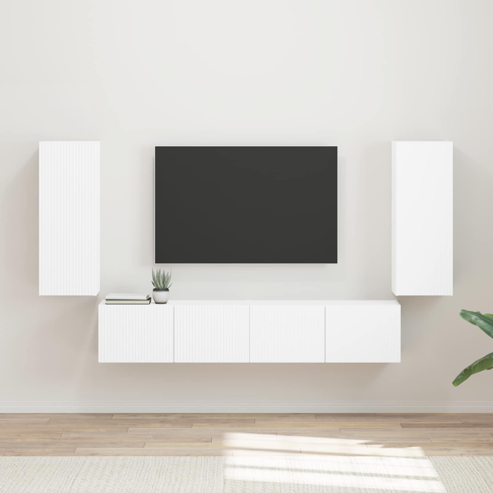 Tv vægskab sæt Vægmonteret 4 pcs Hvid Konstrueret træ