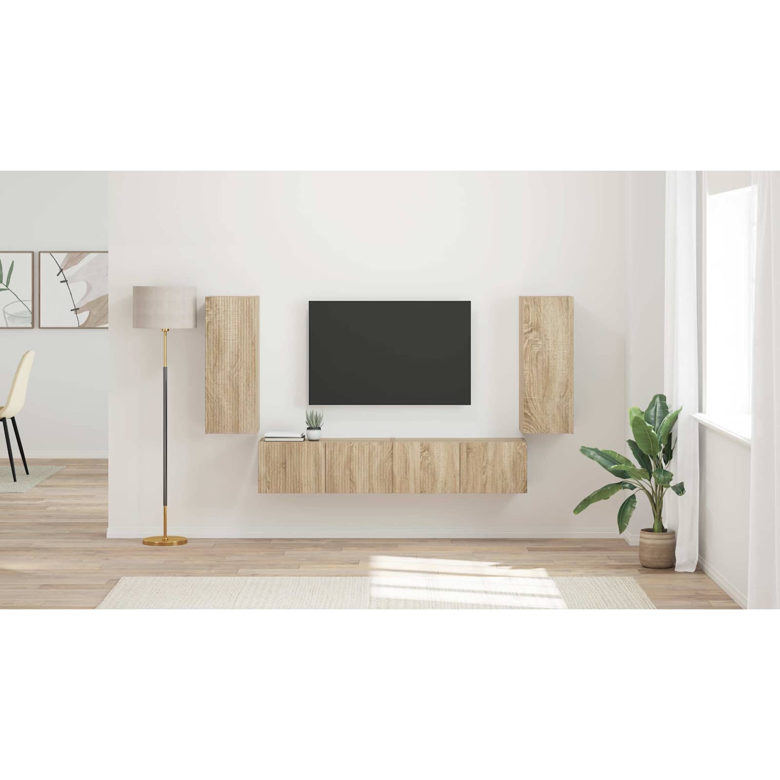 Tv vægskab sæt Vægmonteret 4 pcs Sonoma eg Konstrueret træ