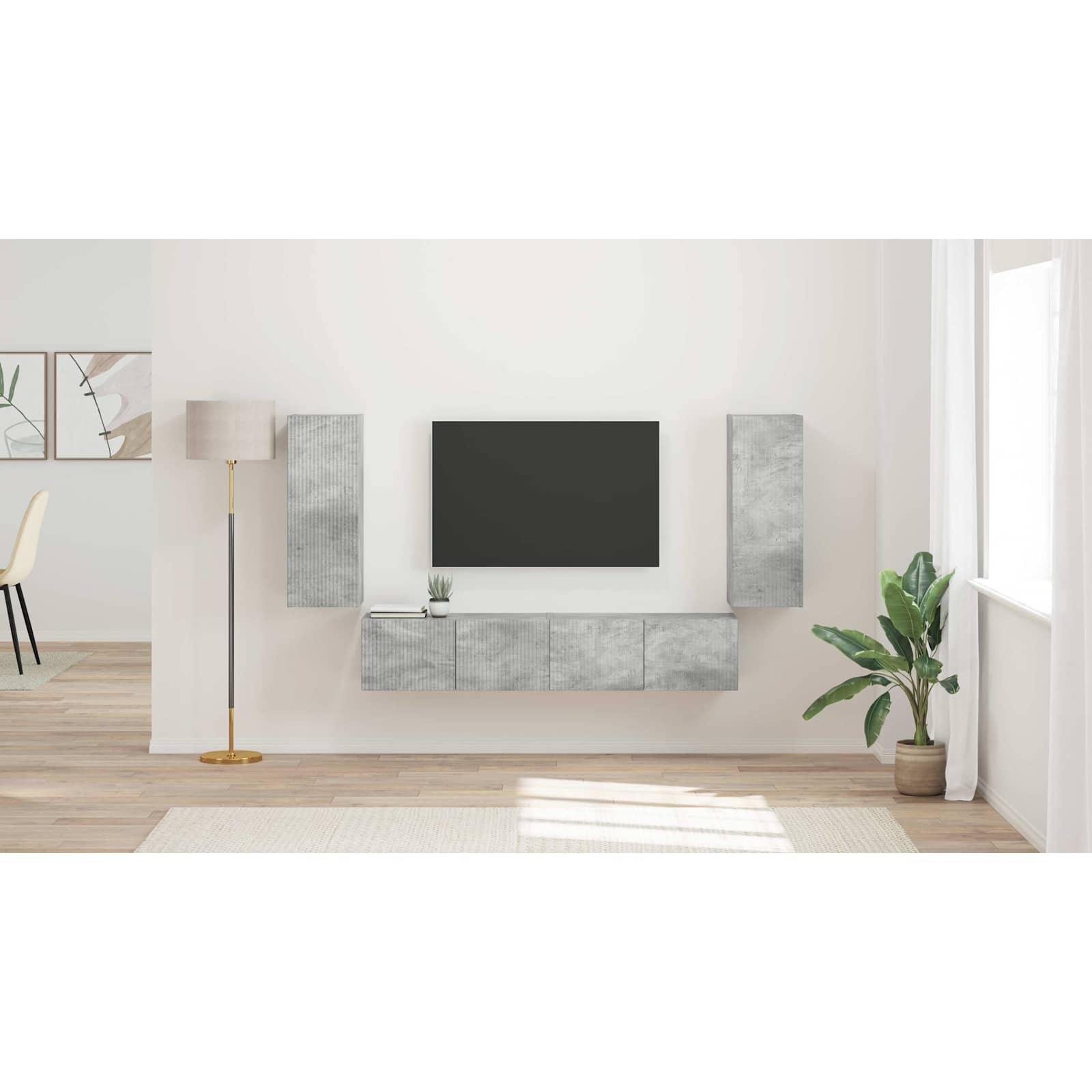 Tv vægskab sæt Vægmonteret 4 pcs Beton Grå Konstrueret træ
