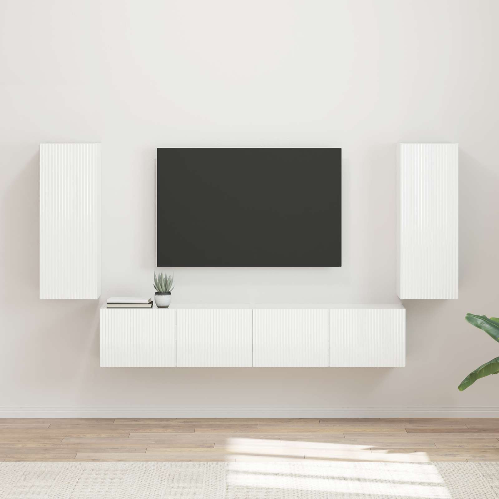 Tv vægskab sæt Vægmonteret 4 pcs Høj gloss hvid Konstrueret træ