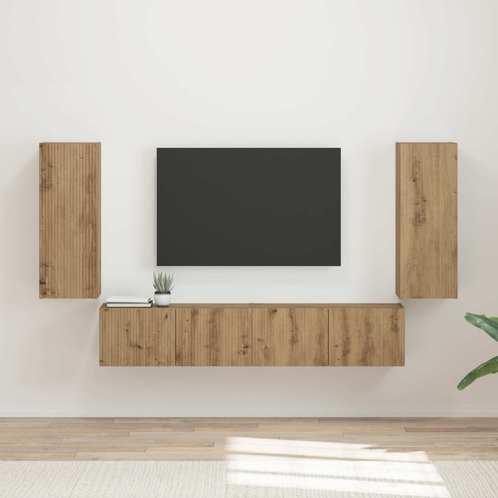 Tv vægskab sæt Vægmonteret 4 pcs Artisan Egetræ Konstrueret træ