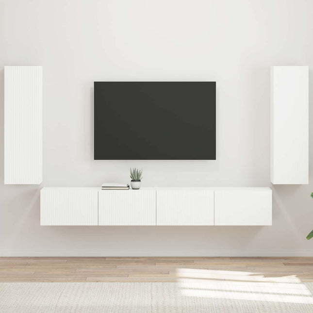 Tv vægskab sæt 4 stk. Hvid Konstrueret træ