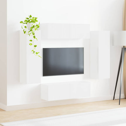 Tv vægskab sæt 4 stk. Hvid Konstrueret træ