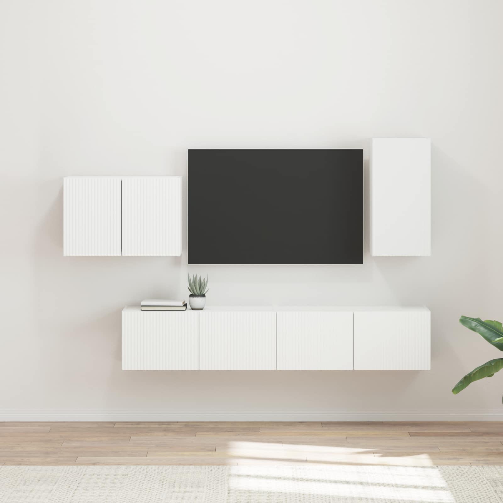 Tv vægskab sæt Vægmonteret 4 pcs Hvid Konstrueret træ