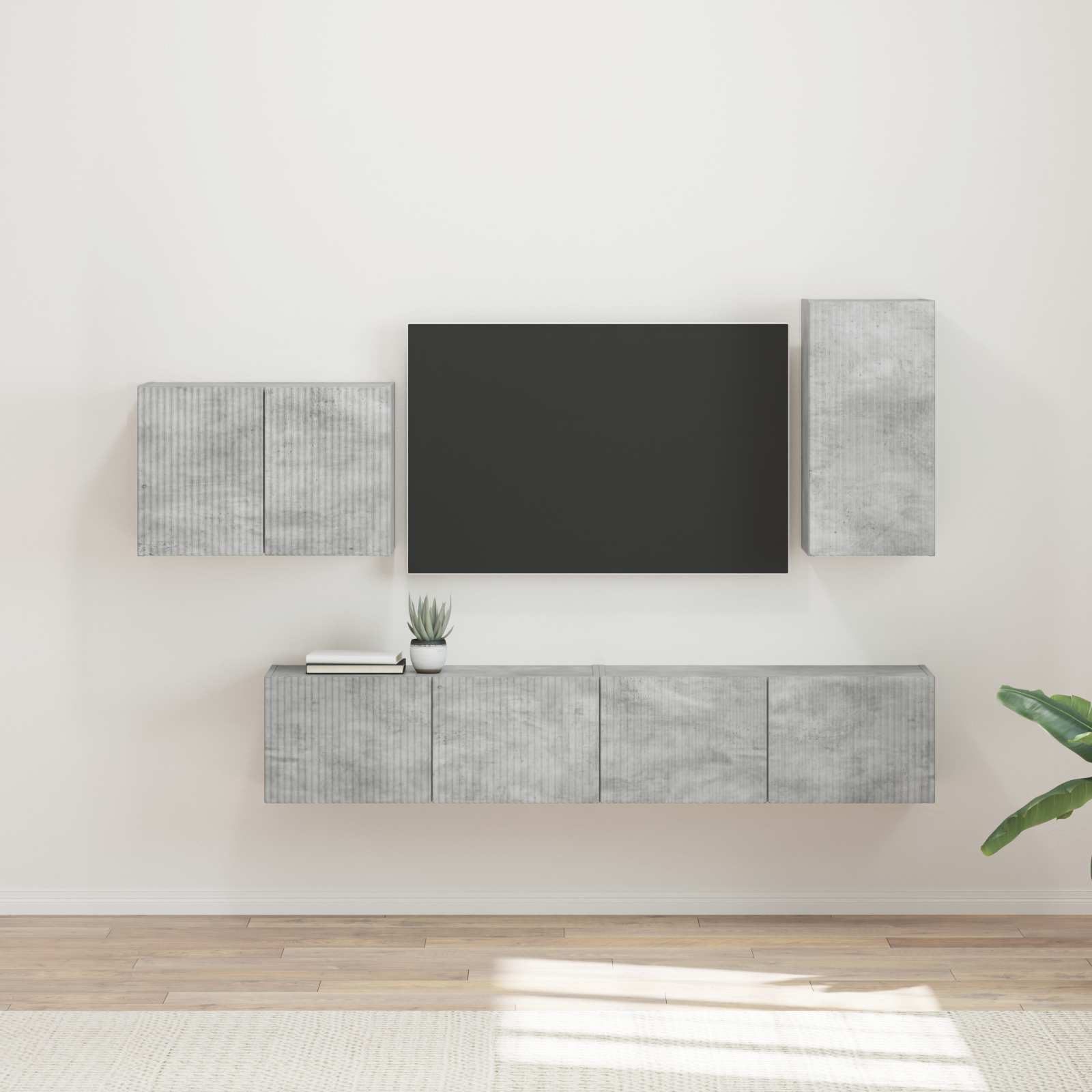Tv vægskab sæt Vægmonteret 4 pcs Beton Grå Konstrueret træ
