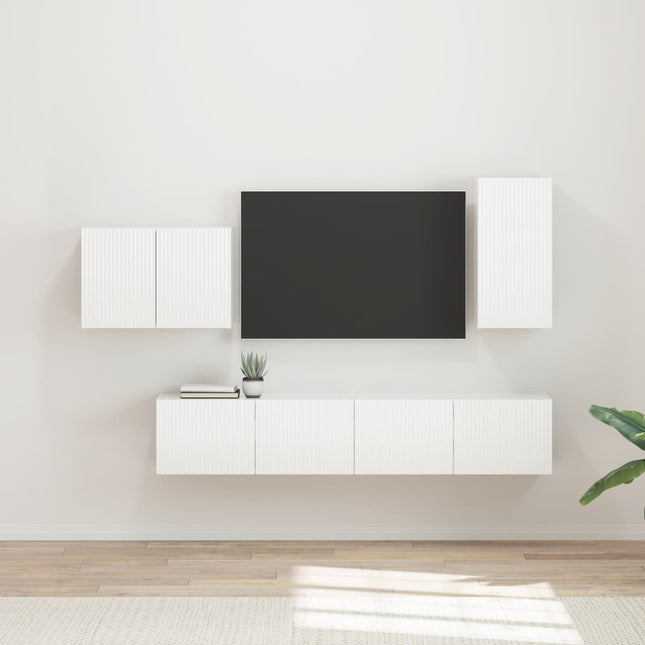Tv vægskab sæt 4 stk. Høj gloss hvid Konstrueret træ