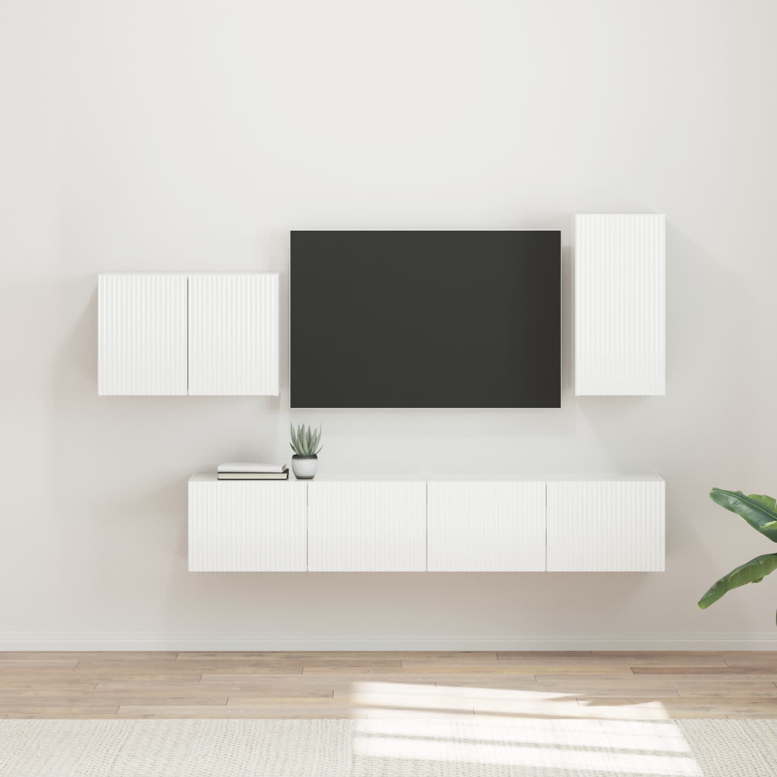 Tv vægskab sæt Vægmonteret 4 pcs Høj gloss hvid Konstrueret træ