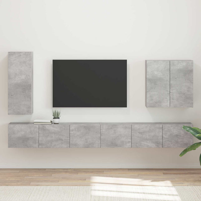 Tv vægskab sæt 6 stk. Beton Grå