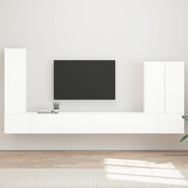 Tv vægskab sæt Vægmonteret 6 pcs Høj gloss hvid