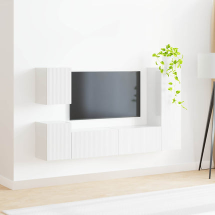 TV-møbelsæt Vægmonteret 4 pcs Høj gloss hvid Konstrueret træ
