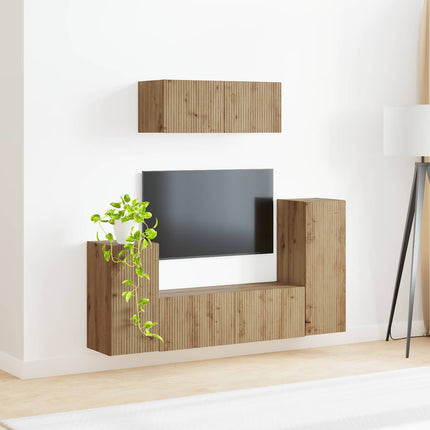 TV-møbelsæt 4 pcs Artisan Egetræ Konstrueret træ