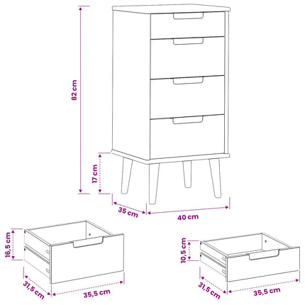 Skuffeskab MOLDE Sort 40 x 35 x 82 cm Massivt fyrretræ