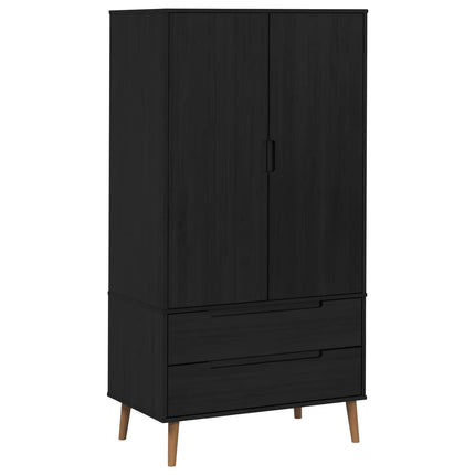 Garderobeskab MOLDE Sort 90 x 55 x 175 cm Massivt fyrretræ