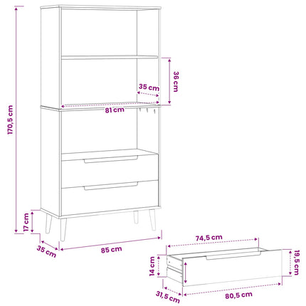 Bogreol MOLDE 85 x 35 x 170,5 cm Massivt fyrretræ Karamel
