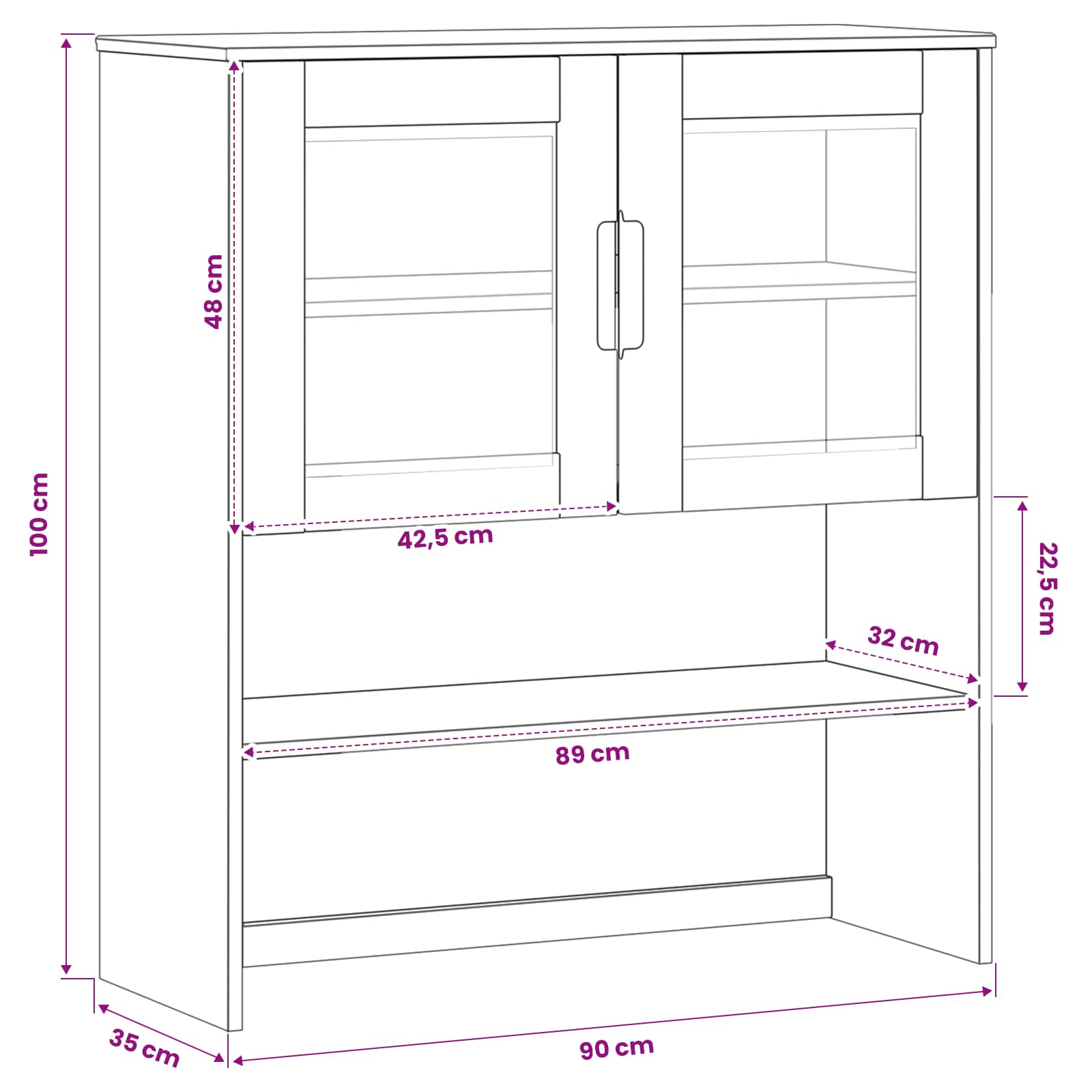 Skab Karamel 90 x 35 x 100 cm Massiv fyrretræ og hærdet glas