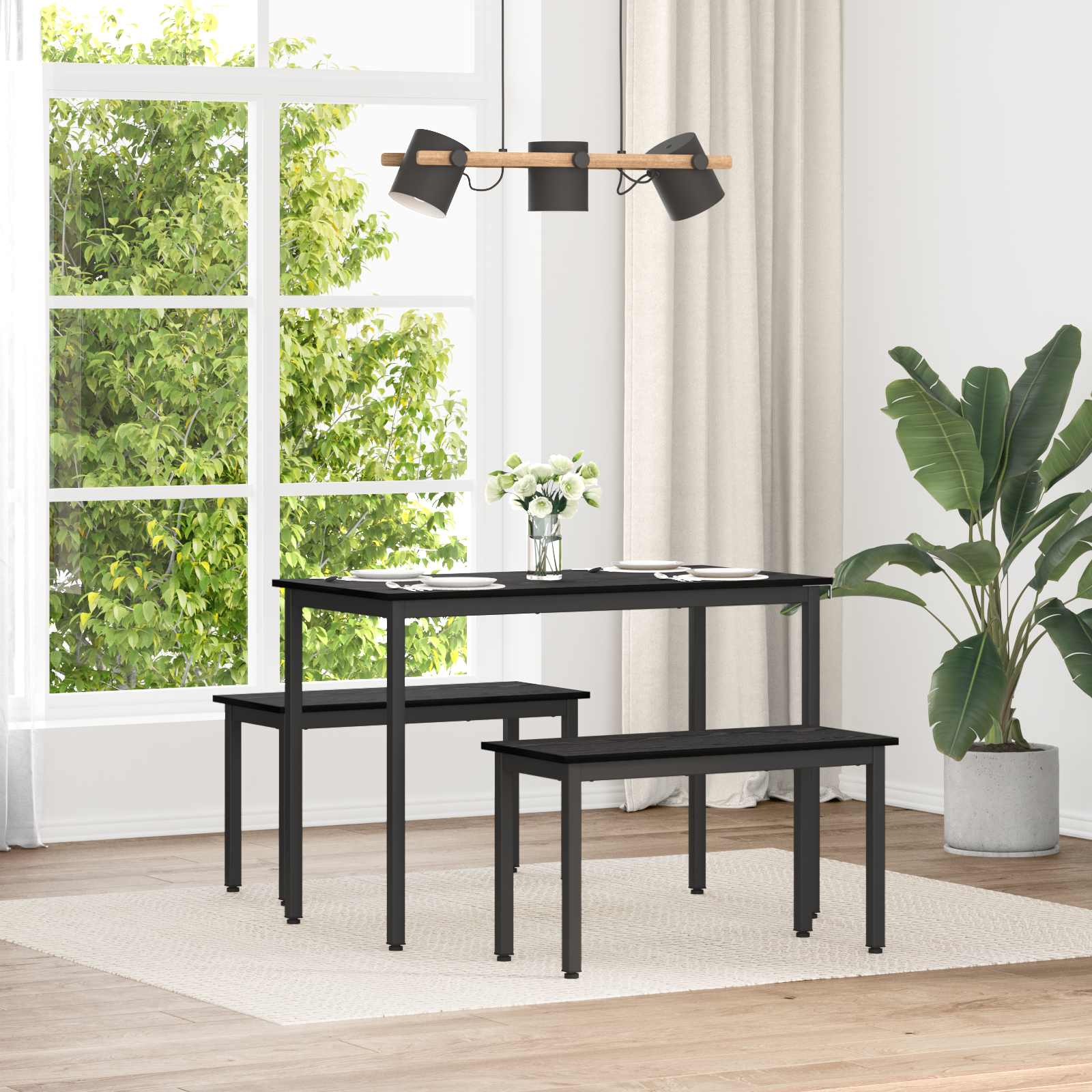 Spisebænk i sort eg - konstrueret træ og metal, 80 × 35 × 45 cm