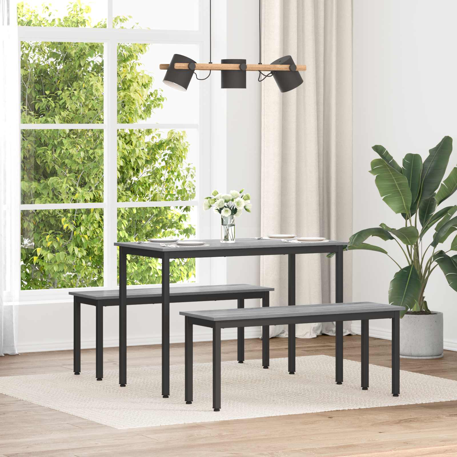 Spisebænk i grå sonoma 110 × 35 × 45 cm - konstrueret træ og metal
