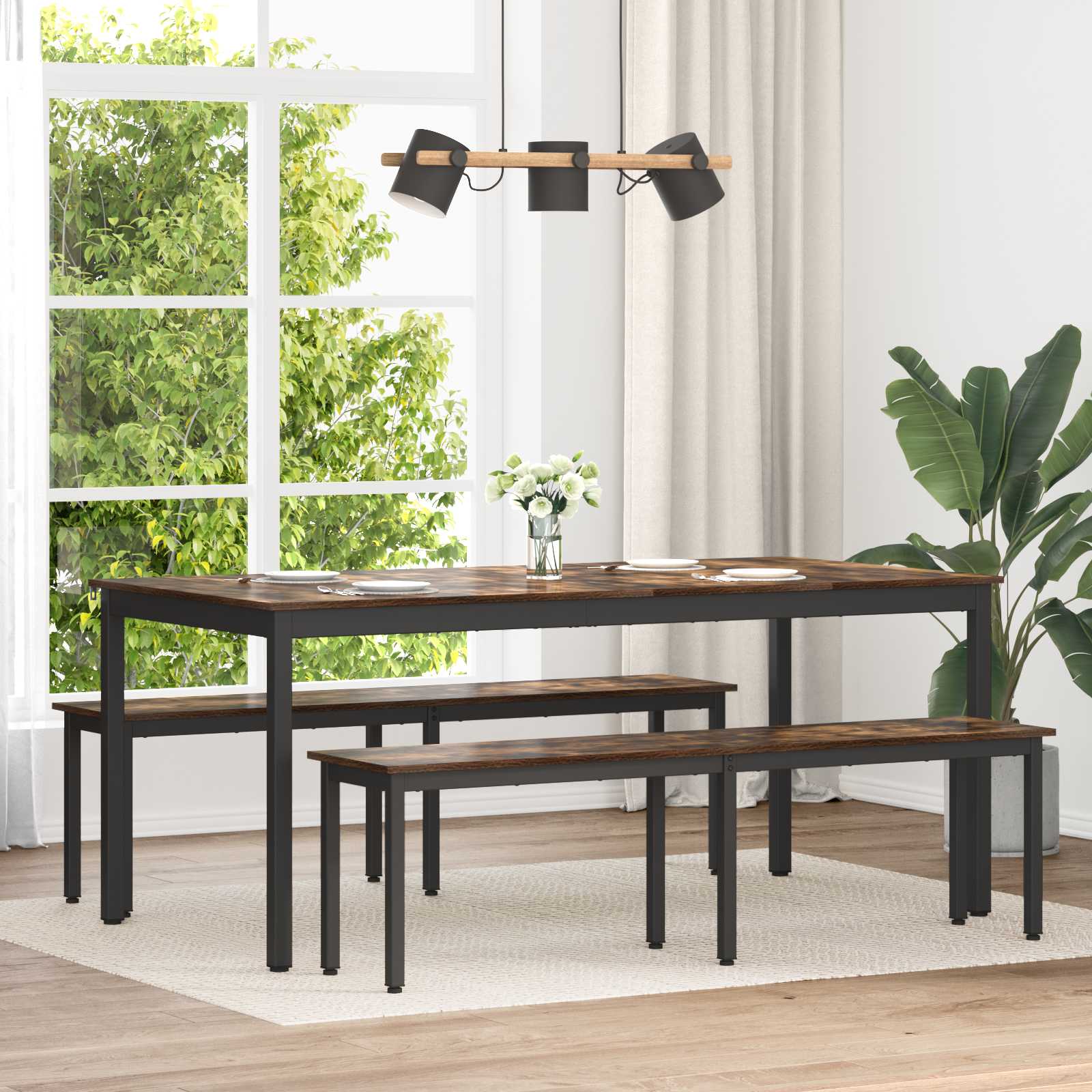 bænk Røget Eg 160 x 35 x 45 cm Konstrueret træ billede
