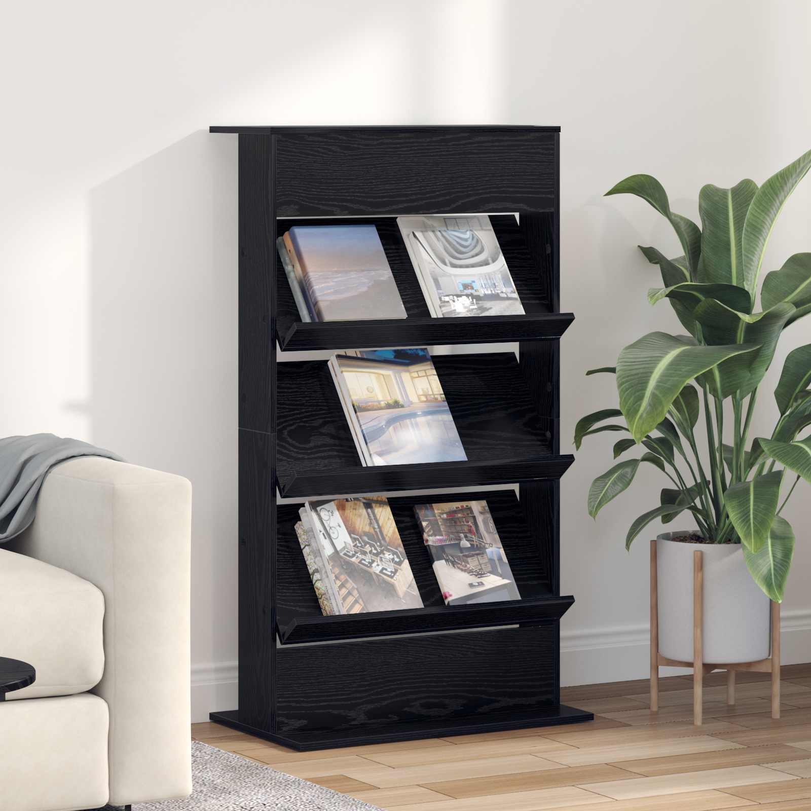 Magasin Rack med hylde Sort eg 70 x 41 x 126 cm Konstrueret træ