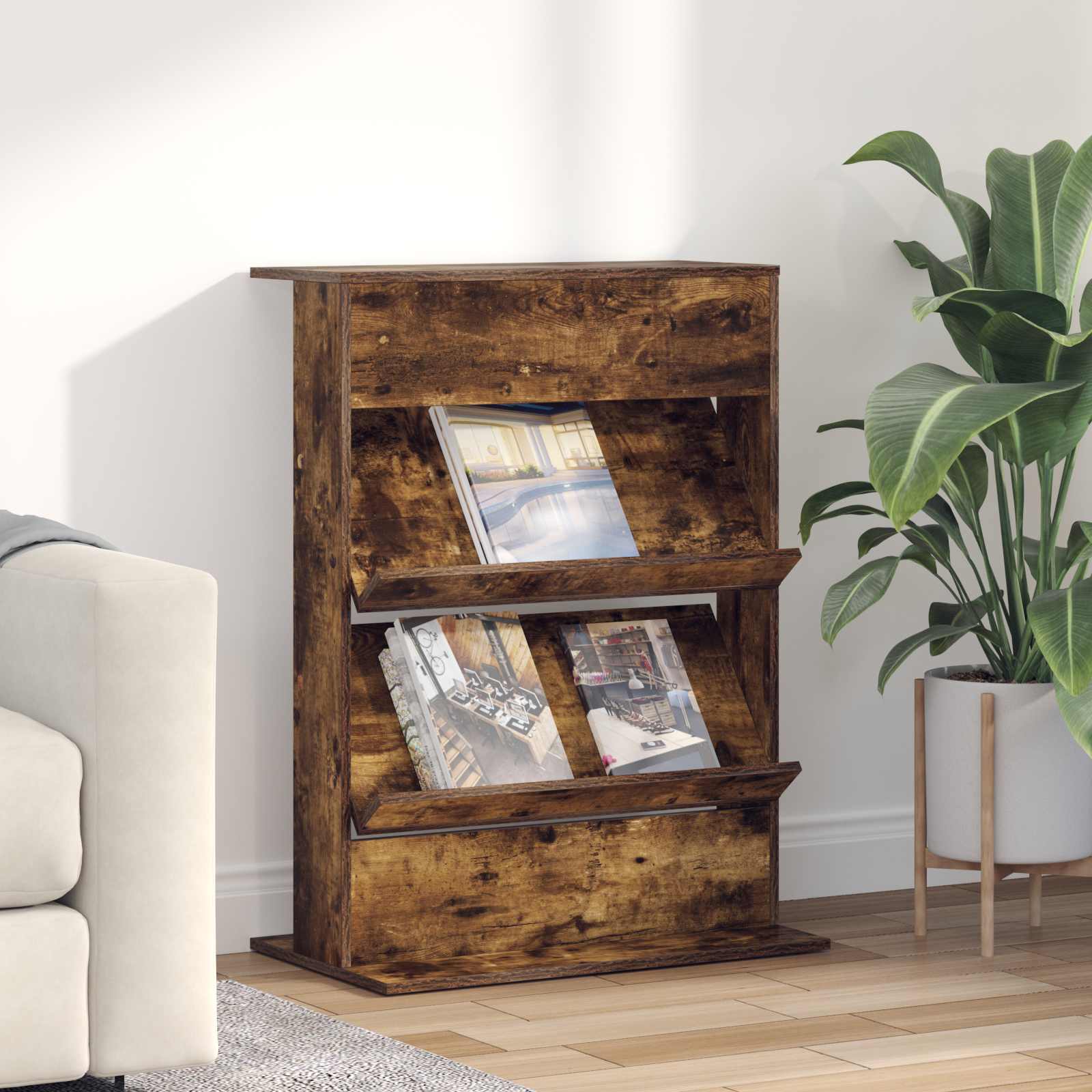 Magasin Rack med hylde Røget eg 70 x 41 x 96 cm Konstrueret træ
