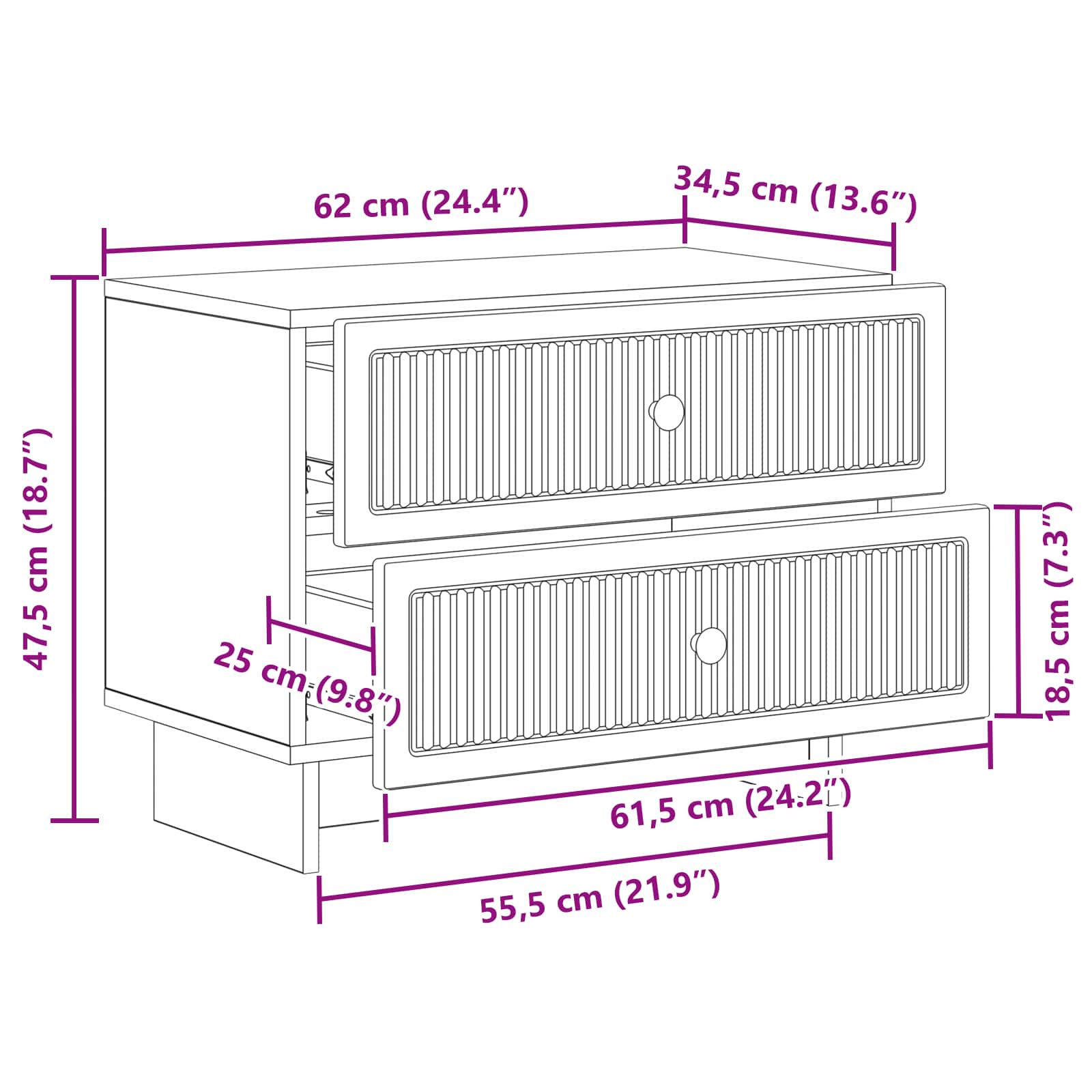 Natskab med skuffe Røget eg 62 x 34,5 x 47,5 cm Konstrueret træ