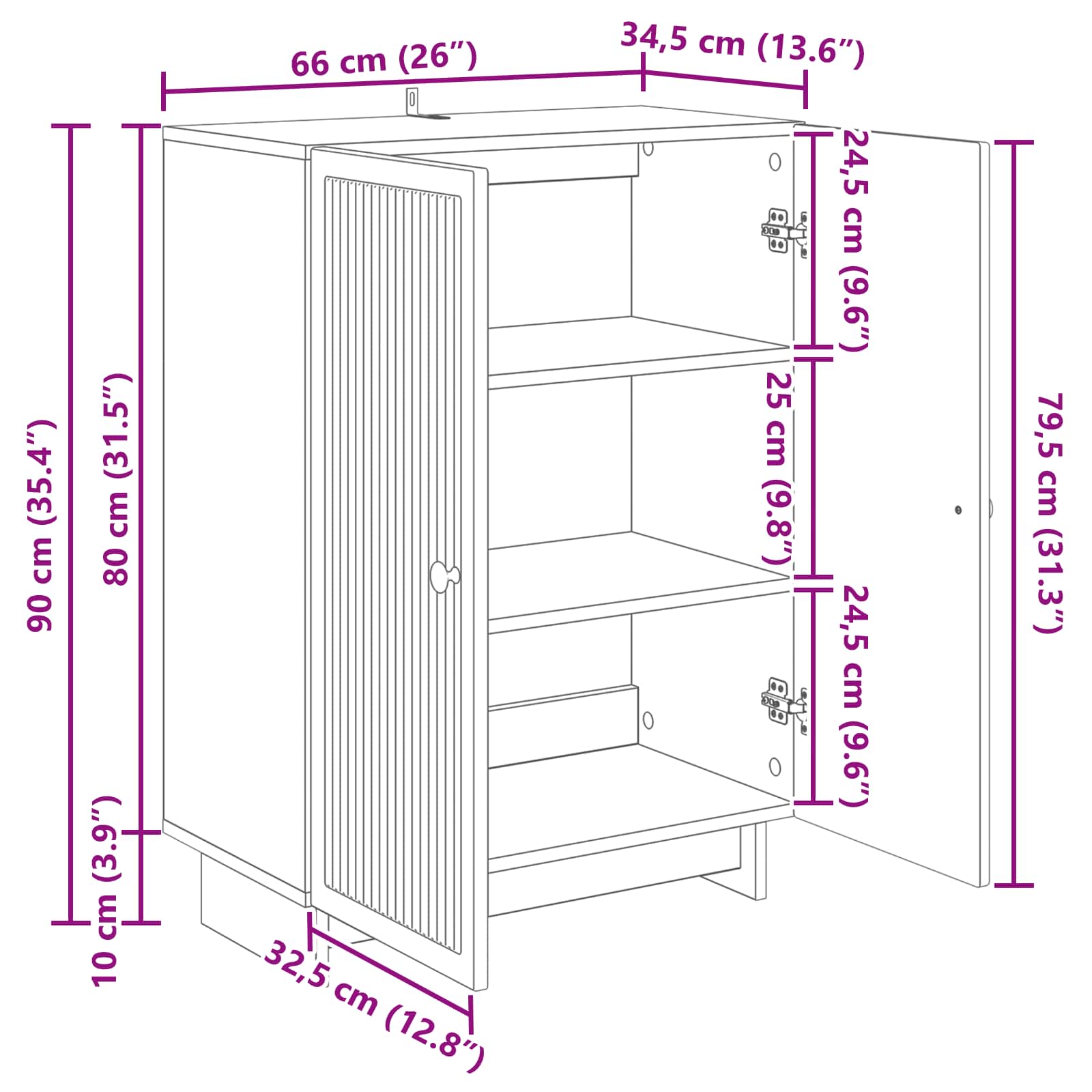 Sideboard Artisan-eg 66 x 34,5 x 90 cm Konstrueret træ