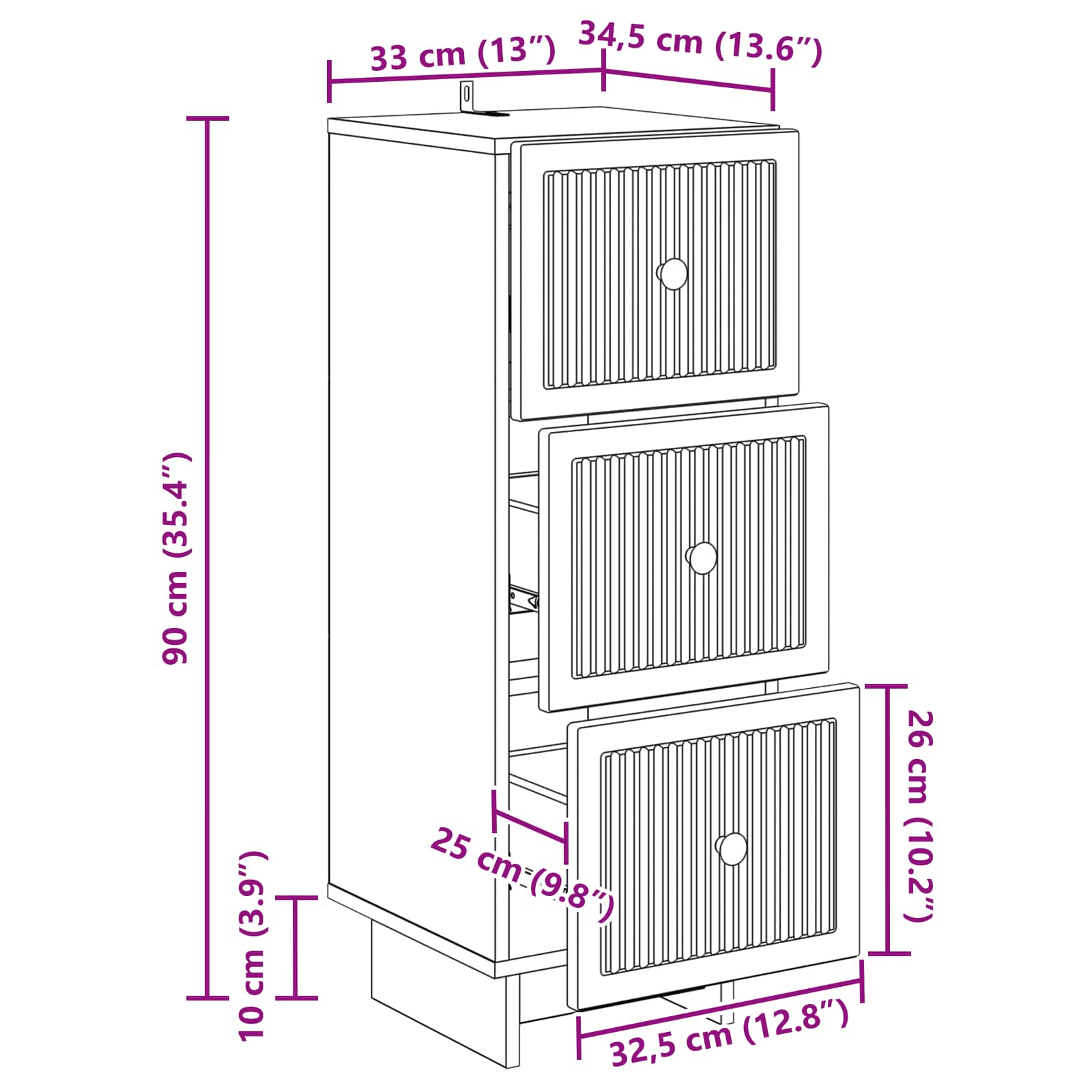 Skuffeskab Gammelt træ 33 x 34,5 x 90 cm Konstrueret træ