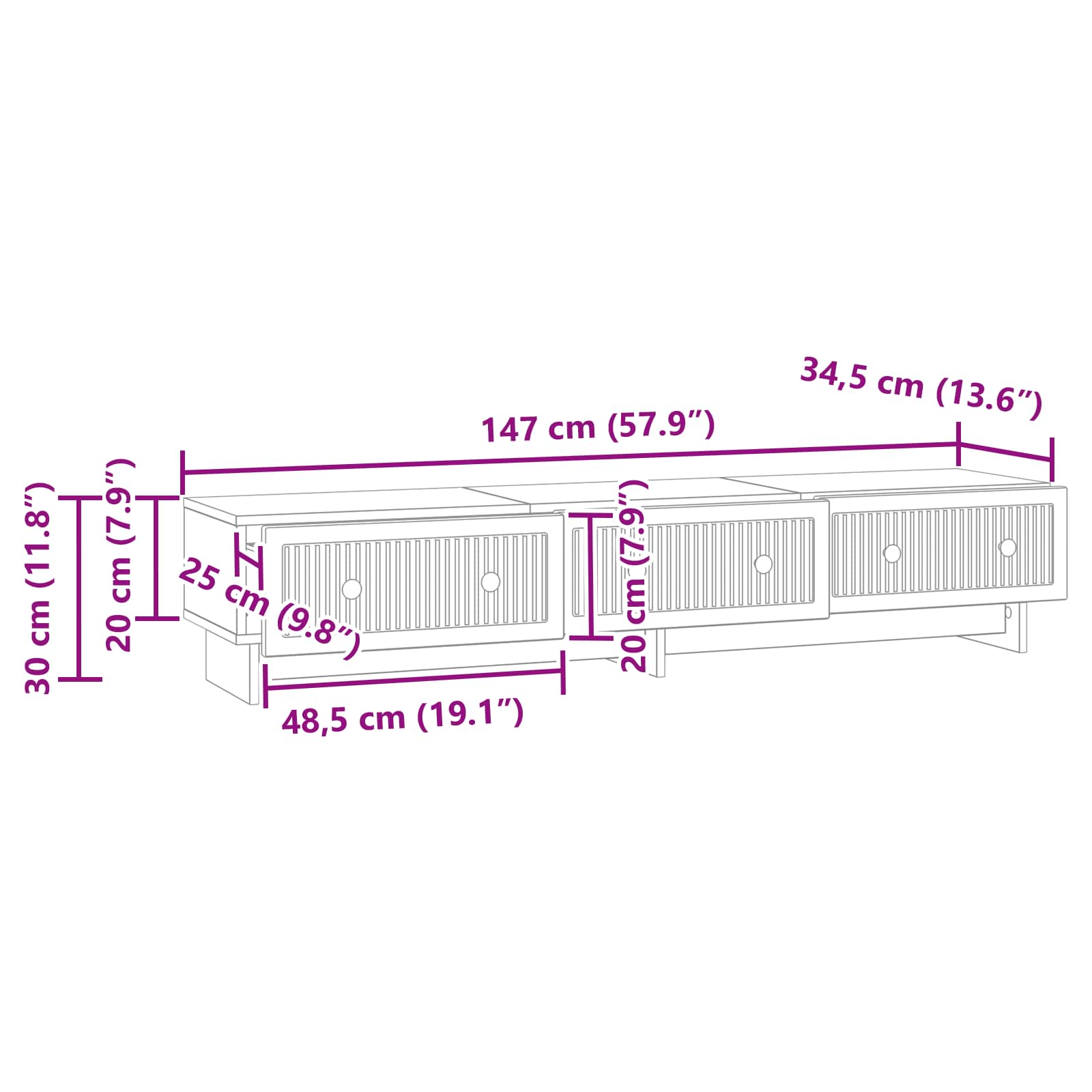 TV-skab med skuffe Sonoma-eg 147 x 34,5 x 30 cm Konstrueret træ