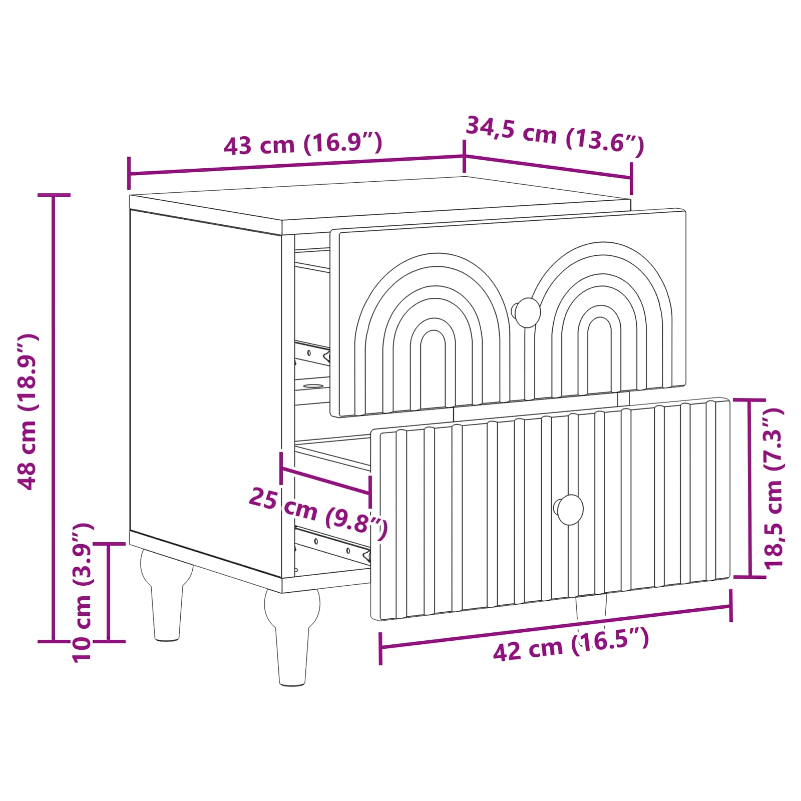 Natskab 2 pcs Sonoma-eg 43 x 34,5 x 48 cm Konstrueret træ