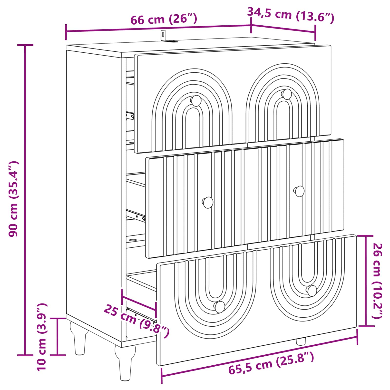 Skuffeskab Hvid højglans 66 x 34,5 x 90 cm Konstrueret træ