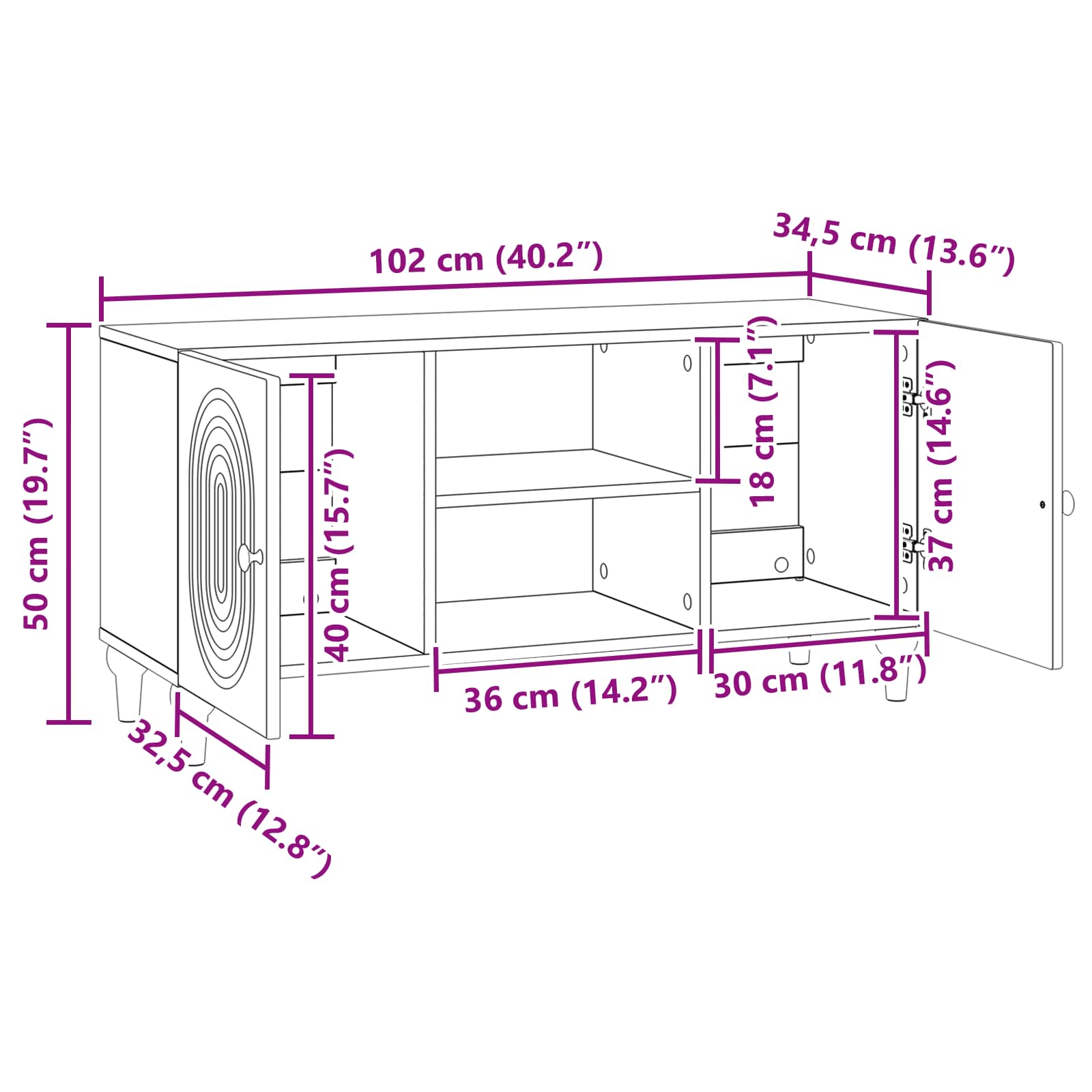 TV-skab Grå sonoma-eg 102 x 34,5 x 50 cm Konstrueret træ
