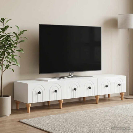 TV-skab Hvid højglans 147 x 34,5 x 30 cm Konstrueret træ