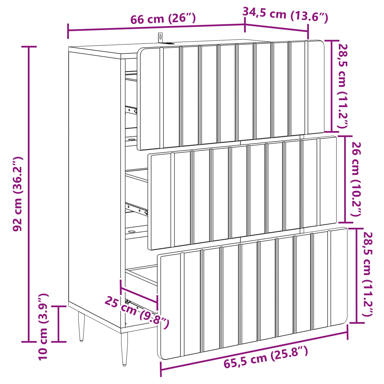 Skuffeskab Sonoma-eg 66 x 34,5 x 92 cm Konstrueret træ