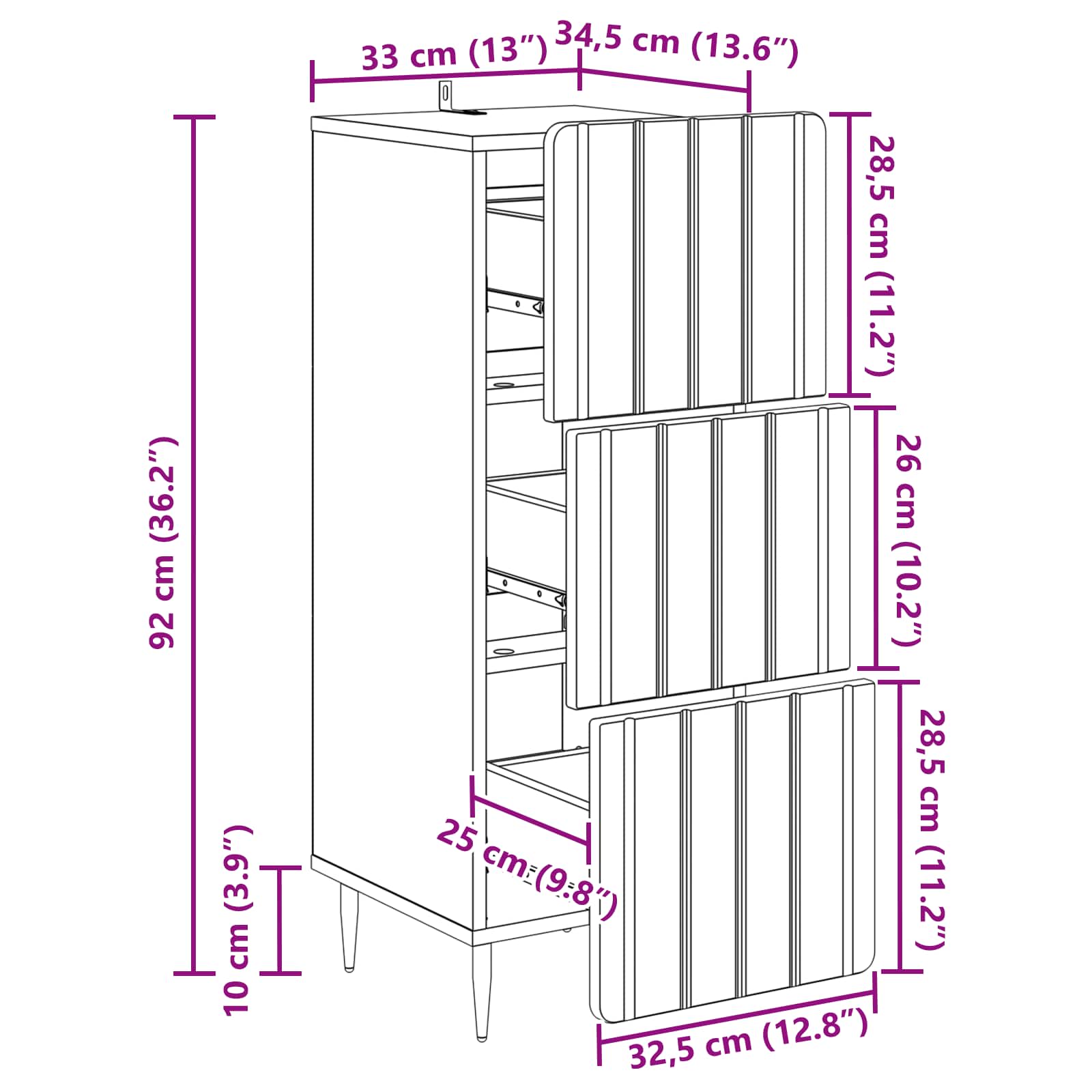 Skuffeskab Gammelt træ 33 x 34,5 x 92 cm Konstrueret træ