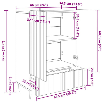 Sideboard med skuffe Sort 66 x 34,5 x 97 cm Konstrueret træ
