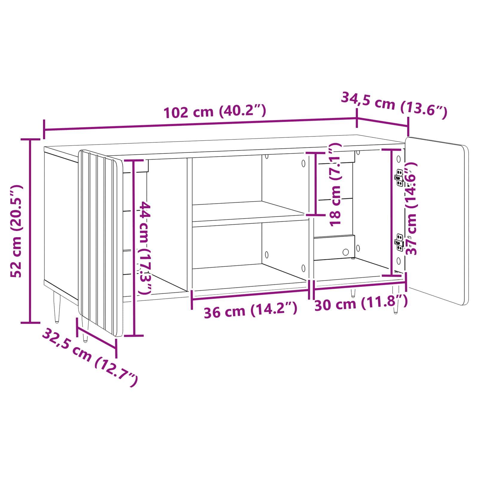 TV-skab Gammelt træ 102 x 34,5 x 52 cm Konstrueret træ