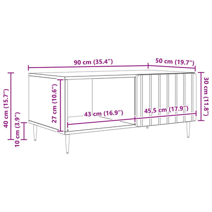 Sofabord Sort 90 x 50 x 40 cm Konstrueret træ