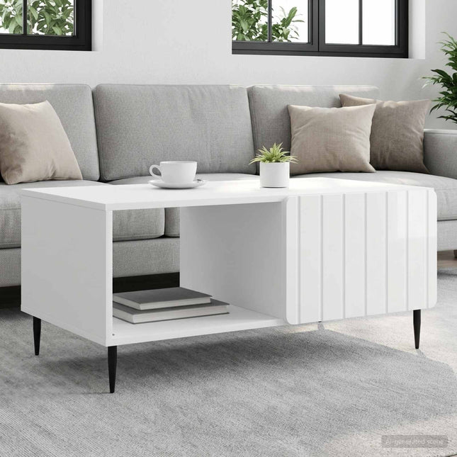 Sofabord Hvid højglans 90 x 50 x 40 cm Konstrueret træ