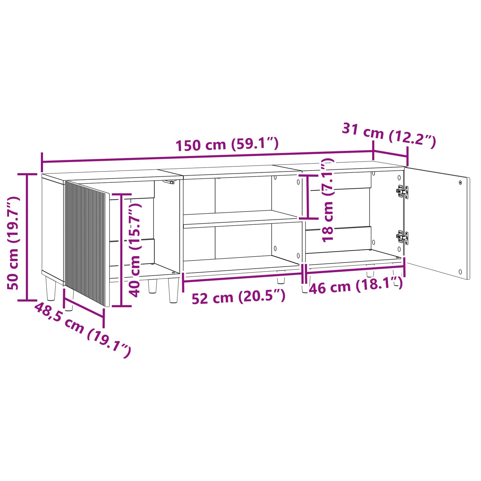 TV-skab Sort 150 x 31 x 50 cm Konstrueret træ