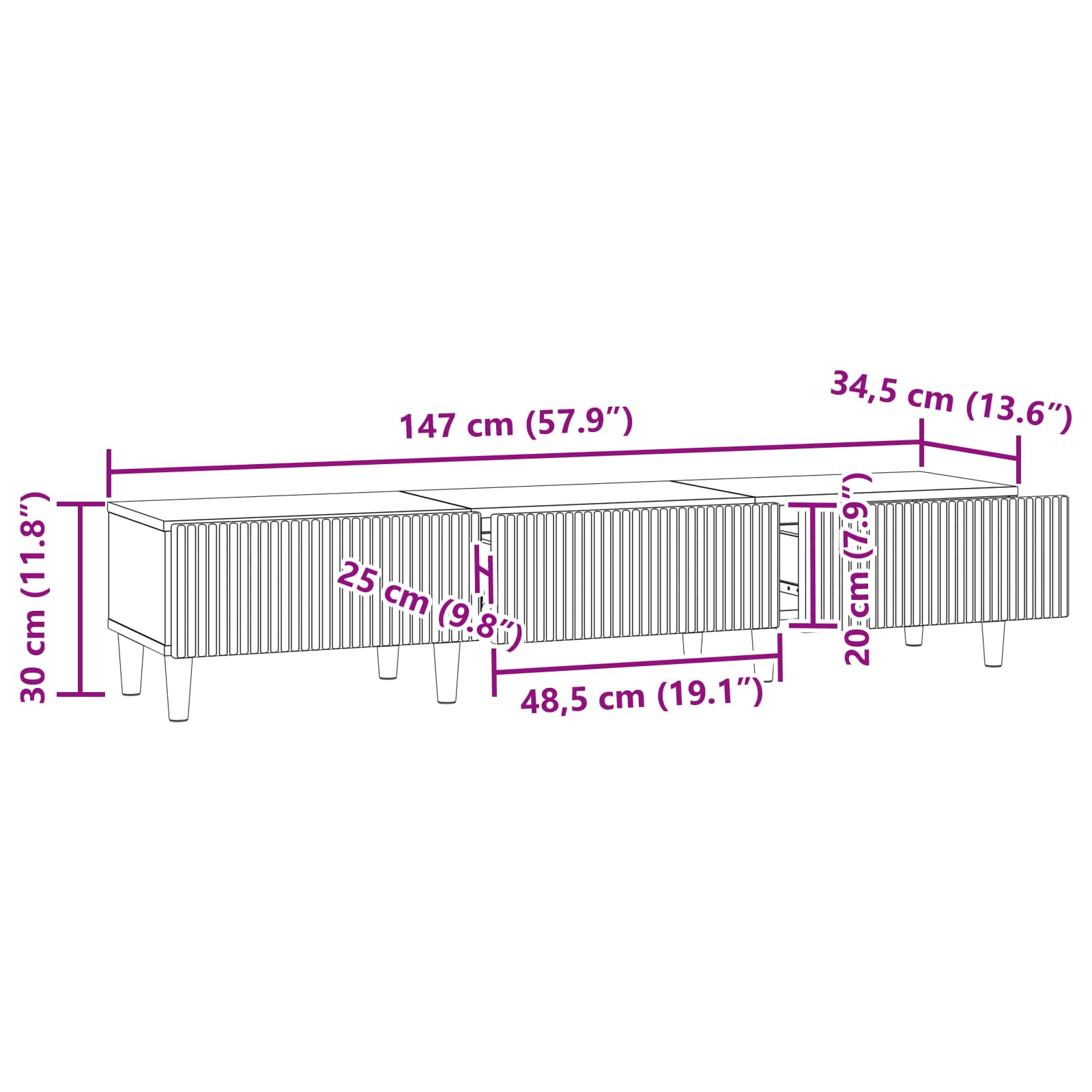 TV-skab med skuffe Sonoma-eg 147 x 34,5 x 30 cm Konstrueret træ