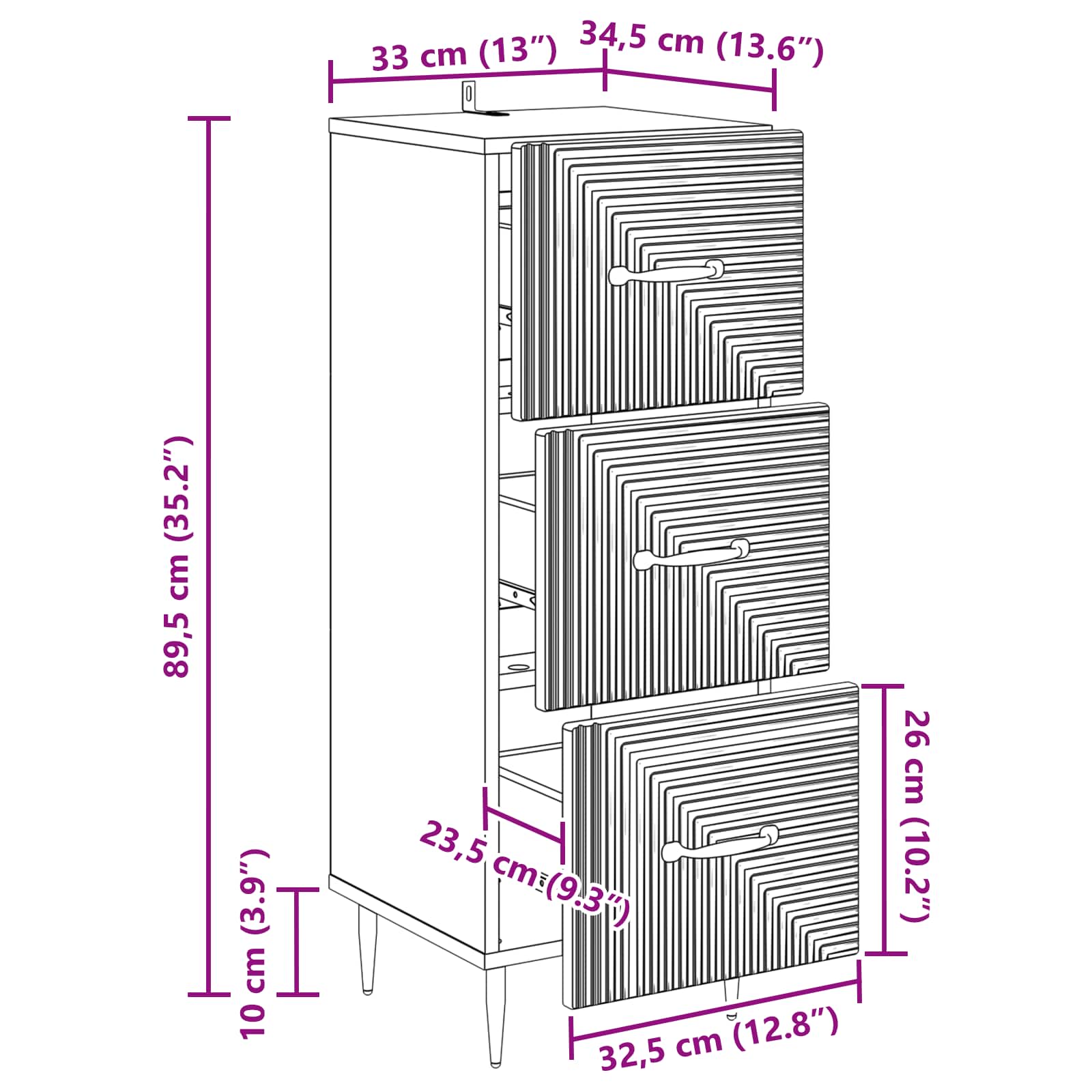 Skuffeskab Hvid højglans 33 x 34,5 x 89,5 cm Konstrueret træ