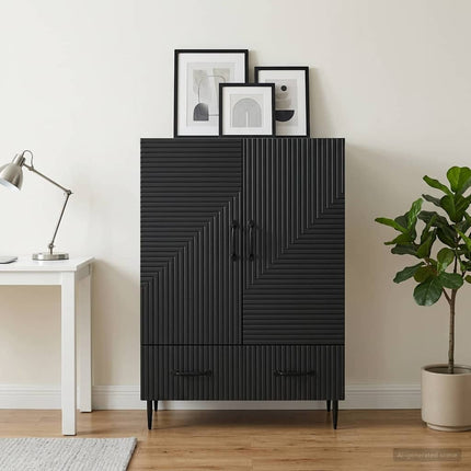 Sideboard med skuffe Sort 66 x 34,5 x 95 cm Konstrueret træ