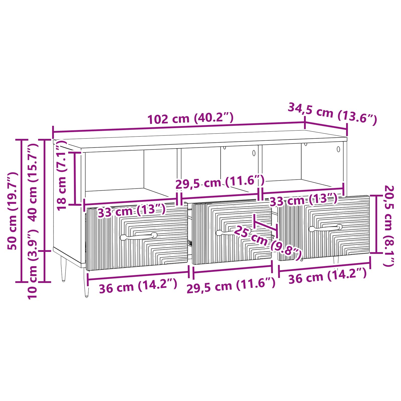 TV-skab Gammelt træ 102 x 34,5 x 50 cm Konstrueret træ