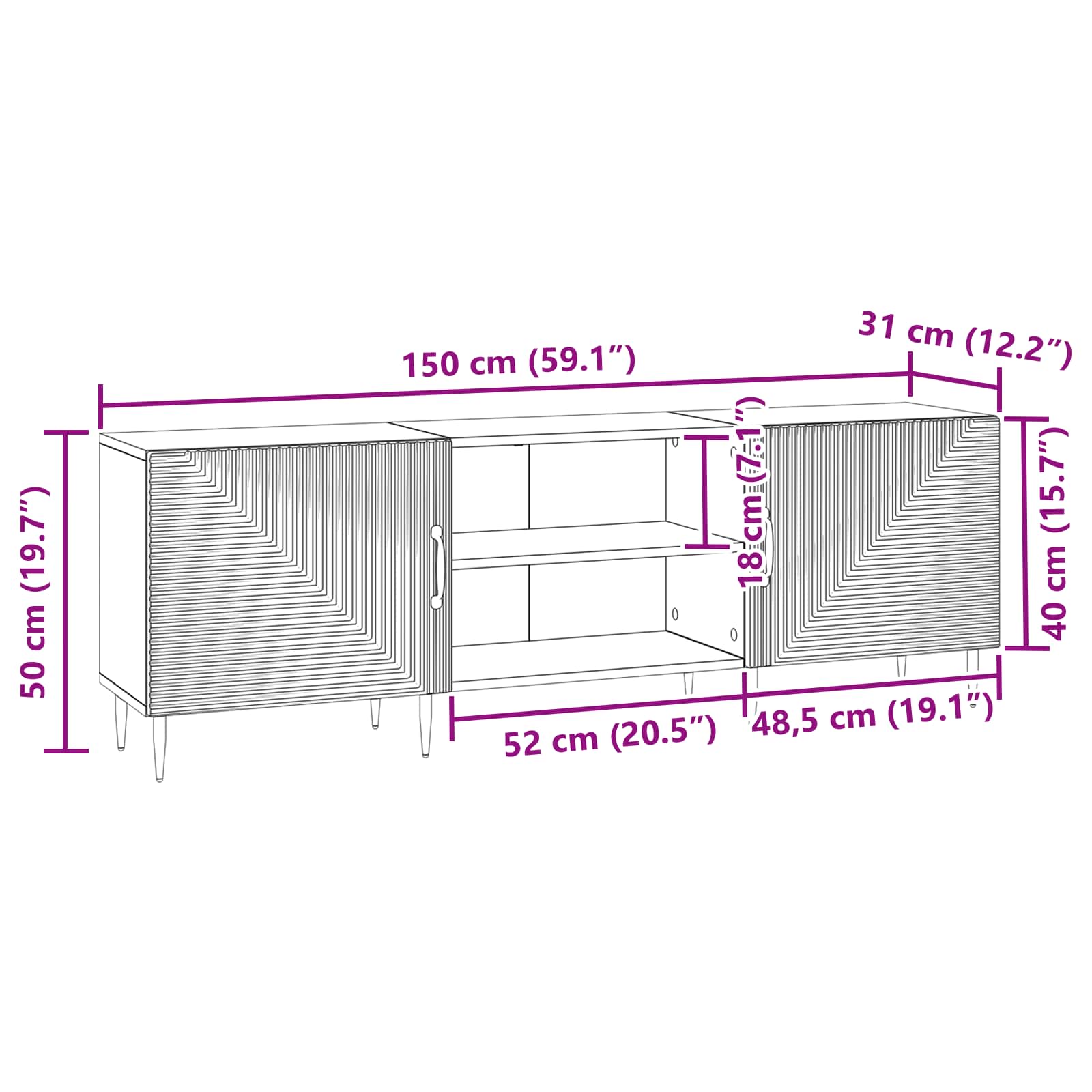 TV-skab Hvid højglans 150 x 31 x 50 cm Konstrueret træ