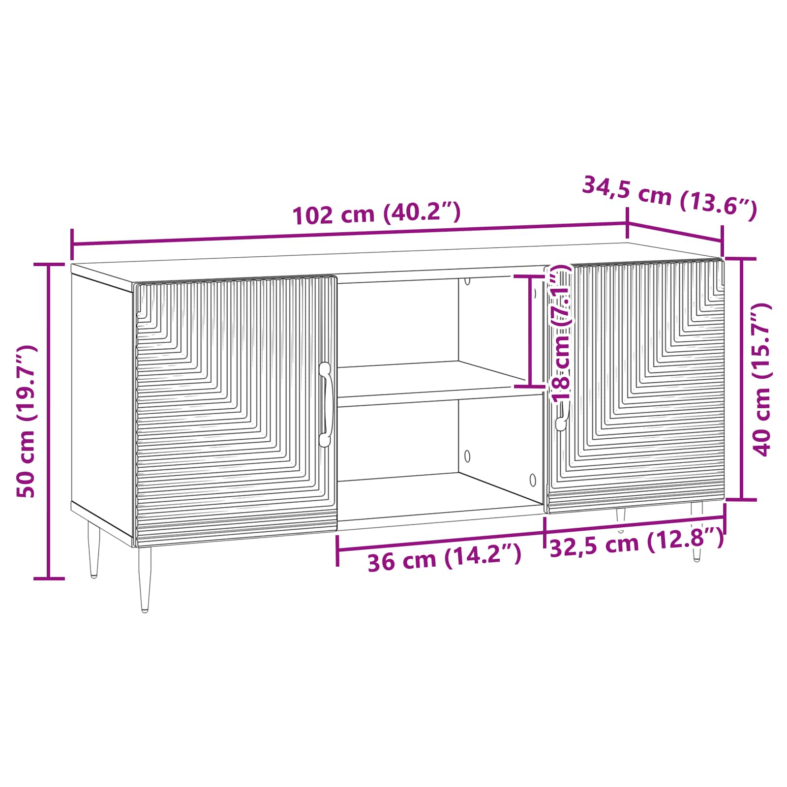 TV-skab Betongrå 102 x 34,5 x 50 cm Konstrueret træ