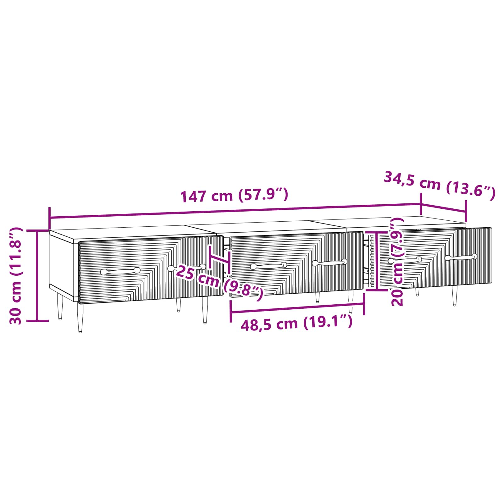 TV-skab Artisan-eg 147 x 34,5 x 30 cm Konstrueret træ